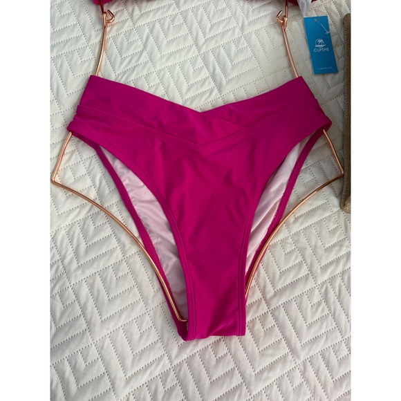 Cupshe High Waisted Bikini Set Cutout Two Piece Swimsuit Fuchsia size S - Picture 7 of 9